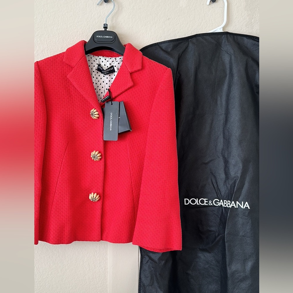 NWT Dolce & Gabbana Blazer Jacket with Jeweled Buttons, Garment Bag, & Hanger